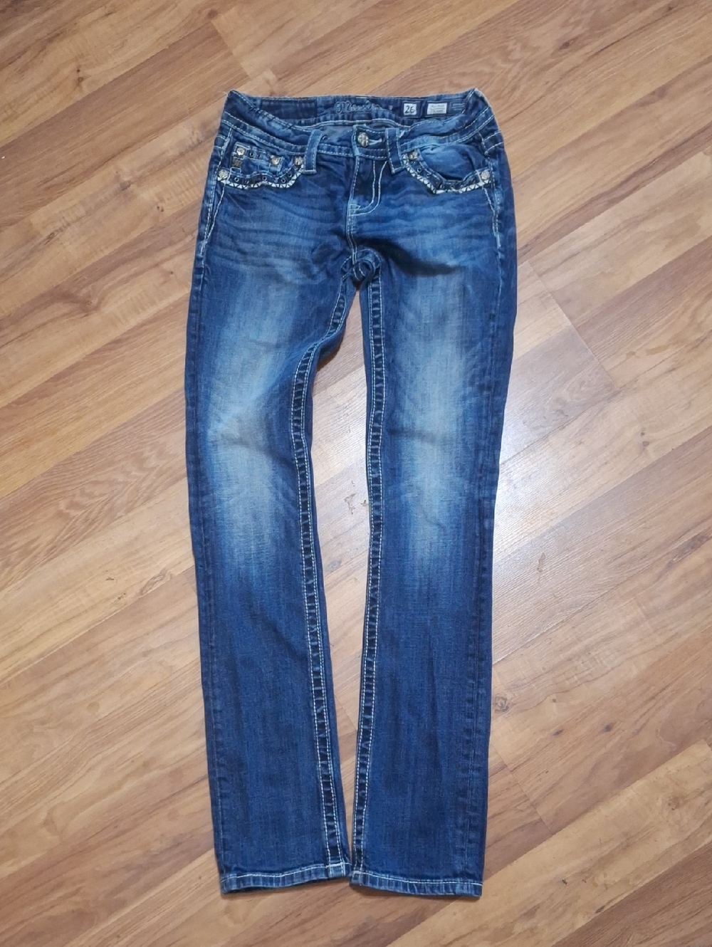 Miss Me Blue Boot Cut Jeans with Embellished Pockets